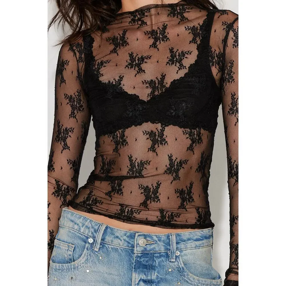 New Free People Lady Lux Layering Top in Black Women's Size M